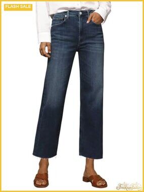 Women's High Waisted Straight Leg Jeans with Raw Hem, Stretchy Denim